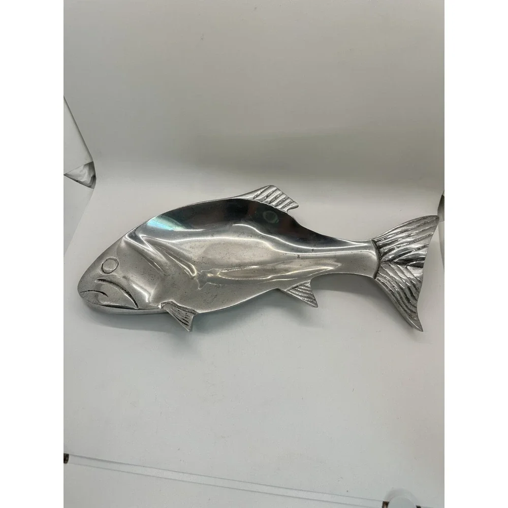 Ornate Shiny Beautiful Silver Metal Fish Serving Platter 15